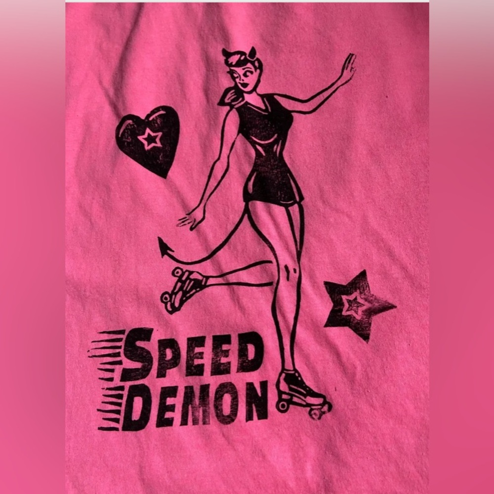 Hand-Printed - Speed Demon - Roller Derby T Shirt S Med.